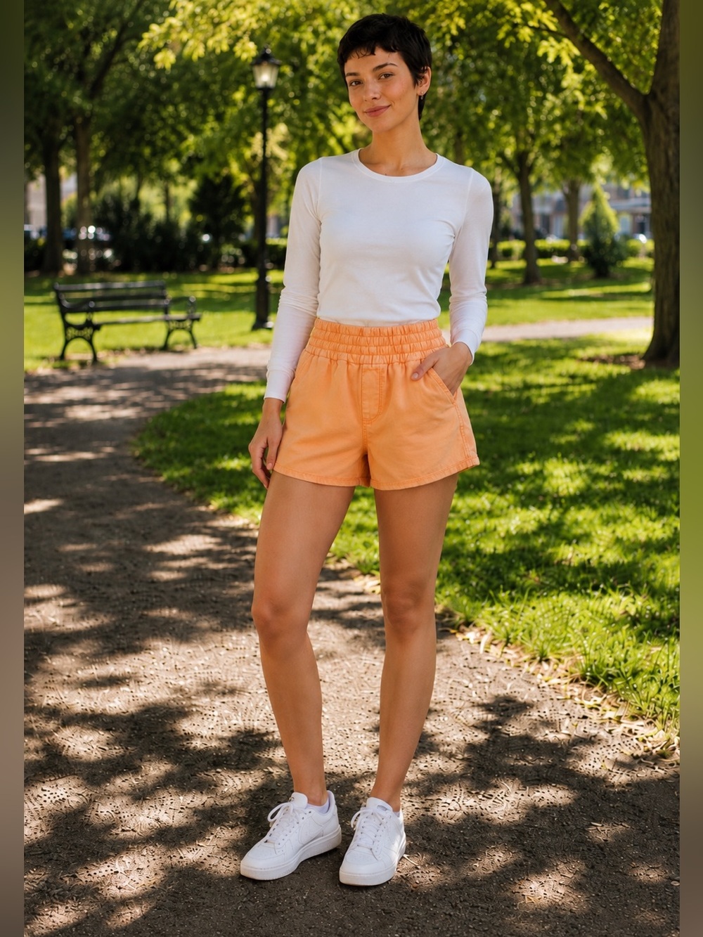 Aerie Babewatch High Waisted Pull-On Shorts Peach Orange M